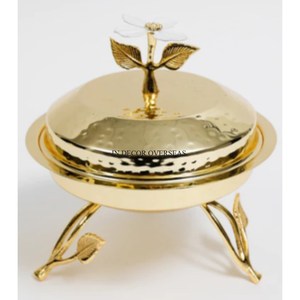 Haute qualité plaqué or forme ronde fleurs concepteur Premium qualité métal fait fruits et bonbons servant et bol décoratif - Product Image 4