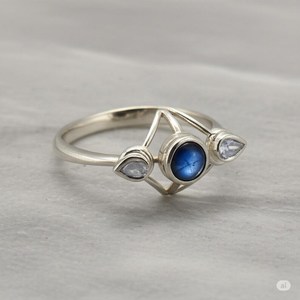 Solid 925 Sterling Silver Plated Natural <b>Labradorite</b> Pear Round Bezel Setting 7mm <b>Ring</b> Handmade Fashion Jewelry For Women - Product Image 4