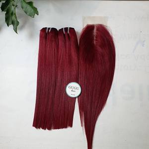 Venta al por mayor de pelo humano virgen vietnamita crudo Borgoña de 14 pulgadas con cierre de encaje HD - Product Image 3