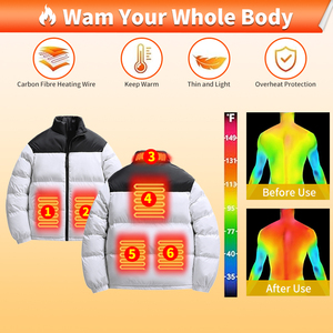 Veste à capuche chauffante unisexe avec 6 zones chauffantes, <span class=keywords><strong>manteau</strong></span> thermique <span class=keywords><strong>d</strong></span>'<span class=keywords><strong>hiver</strong></span> rechargeable par USB <span class=keywords><strong>pour</strong></span> hommes et femmes - Product Image 2