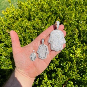 925 Sterling Silver Hamsa Hand Iced Out Hip-Hop Pendentif pour Hommes et Femmes Diamant Déclaration Bijoux Symbolisant Force et Unité - Product Image 6