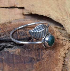 Emerald Sterling Silver Ring Leaf Style Adjustable Band Handmade Gemstone Jewelry Elegant Gift For <b>Women</b> - Product Image 4