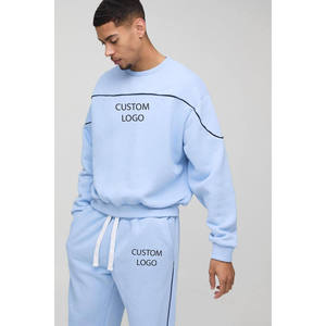 Sudadera de Cuello Redondo con Logotipo Personalizado Azul Claro para Hombre y Pantalones Deportivos a Juego, Chándal Trackstar OEM de Marca Privada - Product Image 3