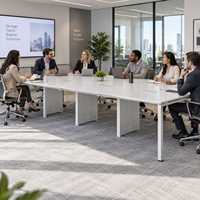 Grande table de conférence moderne pour bureau, avec plateau en bois et structure en acier, idéale pour les espaces de réunion professionnels