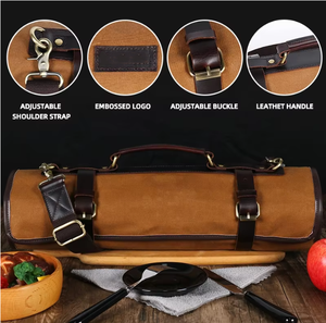 Rouleau à couteaux en cuir et toile, organiseur de couteaux de chef, sac de rangement pour les professionnels de la cuisine LCKR-0037 - Product Image 3
