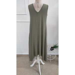 Robe longue en viscose asymétrique à bretelles et col en V pour femme avec détail anneau, 37011 - Kaki - Product Image 6