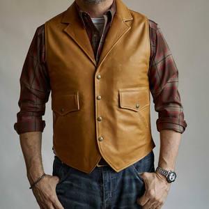 Gilet en cuir de moto pour homme, en cuir de vache véritable vintage, respirant, crocheté, couleur personnalisée, fourrure de mouton d'hiver, 2026 - Product Image 1