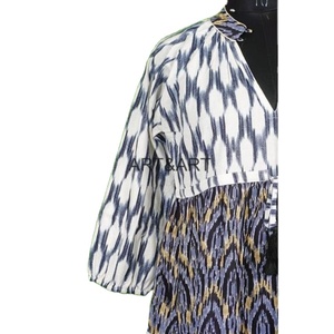 Suave algodón indio Patchwork estampado Floral Himanshi mujeres Vintage fiesta desgaste Maxi vestido 3/4 manga cuello pico A-Line vestido para fiesta - Product Image 5