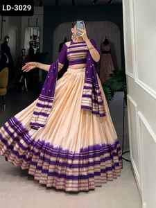 Ropa étnica india Chanderi puro con liso con Zari tejido trabajo borde Lehenga Choli y tejido trabajo con encaje Dupatta - Product Image 3