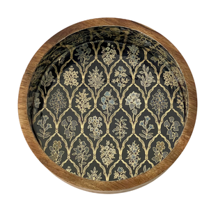 Bol de service en bois artisanal, écologique et élégant, avec motif floral bleu en émail, style charpai traditionnel pour mariage et Diwali - Product Image 2