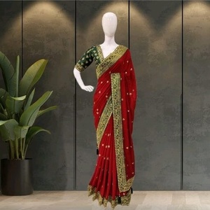 Saree élégant en soie Dhola Sari de créateur inspiré de Bollywood pour un look ethnique chic pour les mariages et les fêtes pakistanaises indiennes exclusives - Product Image 3