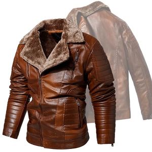 Manteau chaud en cuir molletonné homme automne hiver pour col vêtements d'extérieur homme décontracté bombardier moto vestes en cuir - Product Image 4