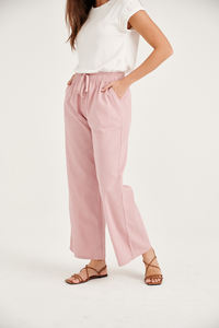 Pantalon droit taille haute pour femmes-personnalisé ample grande taille jambe large coton lin nouveau design d'été avant plat taille XS - Product Image 3