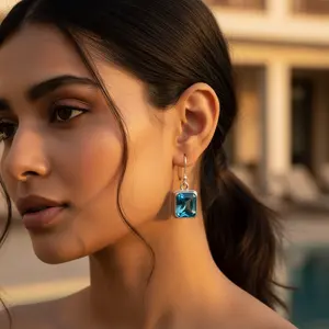Pendientes de Plata 925 con Piedras Preciosas para Mujer, con Topacio Azul, Joyería de Moda - Product Image 3