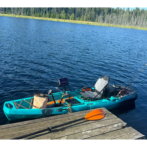 Ensemble combiné de pêche à pédale Kayak avec <span class=keywords><strong>moteur</strong></span> <span class=keywords><strong>hors</strong></span>-<span class=keywords><strong>bord</strong></span> électrique + auvent de protection solaire + flotteur de kayak et canne à pêche gratuite + support de canne * 2 - Product Image 1