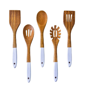 Cuchara de servidor de ensalada de madera de mango y resina y mango de color blanco Herramienta de ensalada más vendida Pieza de servidor de verduras - Product Image 1