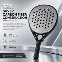 JAS Oferta Especial Raqueta de Pádel de Fibra de Carbono Plateada 12K, Fabricación OEM Personalizada, Tejido Plateado Profesional, Núcleo Ligero de EVA, Poliéster