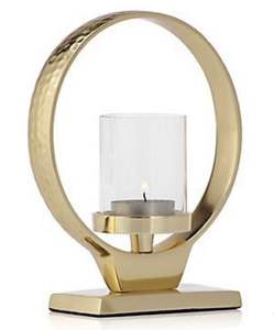 Bougeoirs à anneaux en métal et bois martelés modernes Bougeoirs de table décoratifs - Product Image 2