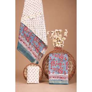 Conjunto de traje Maheshwari con estampado de bloques para mujer - Product Image 1