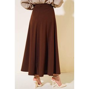 กระโปรงมิดิทรงเอไลน์สีน้ำตาลพื้นผ้าขนสัตว์และผ้ายีนส์ระบายอากาศได้ดีตกแต่งปักเลื่อมขนาดพิเศษ XS - Product Image 1