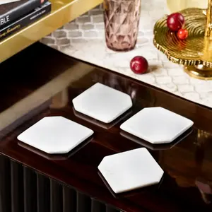 Ensemble de sous-verres en marbre blanc élégant | Sous-verres ronds en pierre pour la maison, la table à manger et la décoration de bureau | Fourniture en vrac en gros OEM - Product Image 2