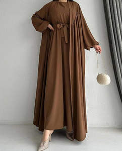 Wholesale Custom Luxury Stylish Long <b>Abaya</b> <b>Women</b> Muslim Dress Dubai Satin Silk Anti-Wrinkle Handmade Prayer Ruffle Sleeves - Product Image 2