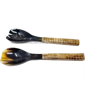 Juego de vajilla de cuerno de buey auténtico Cubiertos de cuerno de búfalo natural Pulido-Cucharas pequeñas y tenedores hechos de cuerno de buey auténtico - Product Image 1