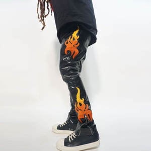 Button Up Pocket Style Wear <b>Men</b> <b>Leather</b> Stacked <b>Pants</b> Zipp Up Stylish Wear <b>Men</b> <b>Leather</b> <b>Pants</b> - Product Image 2