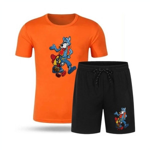 Ensemble décontracté d'été Hip Hop unique et simple pour hommes T-shirt en coton respirant avec short imprimé Motif tricoté respirant - Product Image 4