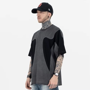 เสื้อยืดทรงหลวมสบาย ผ้าฟอกสีสไตล์วินเทจ ปักลายผ้าแบบแพทช์เวิร์ค เนื้อผ้าหนา ใส่สบายๆ สำหรับผู้ชาย เสื้อยืดเปล่า - Product Image 4