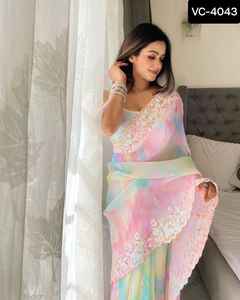 Vêtements indiens et pakistanais, saris, vêtements traditionnels indiens, sari avec travail de tissage lourd et blouse - Product Image 5