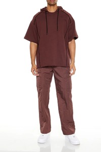 OEM venta al por mayor personalizado de punto pulóver con capucha para los hombres holgado de manga corta hombro sudaderas con capucha de gran tamaño con serigrafía - Product Image 3
