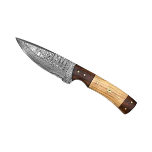 Cuchillo de hoja fija de acero de Damasco golpeado a mano con Funda de cuero para caza al aire libre Camping Soporte OEM - Product Image 1