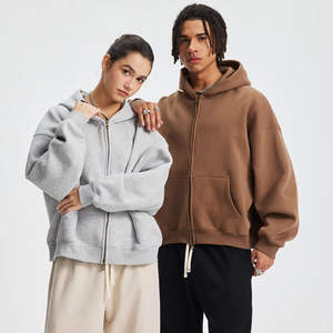 <b>Streetwear</b> Unisex Winter Casual Zip Hoodie Boxy Fit Drop Shoulder 100% Cotton Eco-Friendly Embroidered Logo Blank Luxury Zipper - Product Image 2