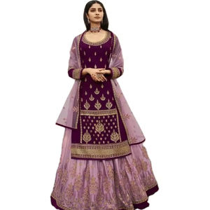 Diseño de éxito Moda única Satisfacción personalizada Espejo real y trabajo de piedra Faux Georgette Fabric Top & Lahenga con juego Dupatta - Product Image 1