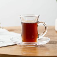 터키 유리 찻잔과 받침 세트 150ml/5oz 가정용 투명 유리 커피 머그잔 세트 손잡이 포함 레스토랑 애프터눈 티용
