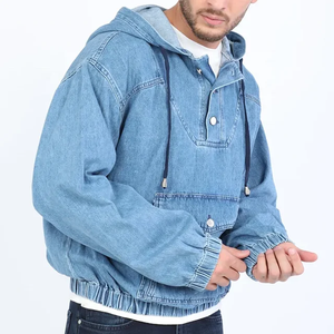 Sweats à capuche en denim brodés pour hommes avec logo personnalisé, design multi-poches pour l'impression numérique d'hiver, prix d'usine - Product Image 6