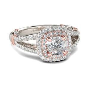 Bague de fiançailles Jeulia en argent sterling avec double halo et coupe coussin - Product Image 2