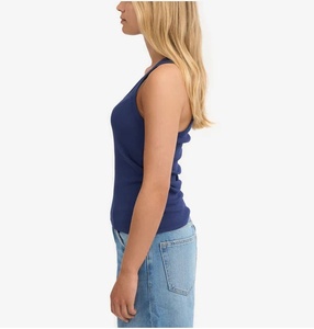 เสื้อกล้ามผ้าฝ้าย100% ถักลายลำลองสำหรับผู้หญิงเสื้อกล้ามโลโก้ตามสั่งสีฟ้าทะเลสีทึบ - Product Image 3