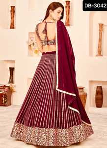 Georgette de imitación de estilo indio y pakistaní con Secuencia de bordado Zari Design Work Heavy Lehenga Choli para función de boda - Product Image 6