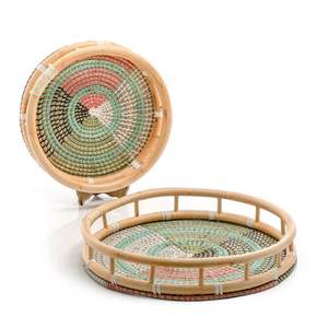 Ensemble de 2 plateaux de service ronds en rotin mélangé de jonc de mer pour handicapés pour le Ramadan Eid décoration ustensiles de cuisine en gros du Vietnam - Product Image 3