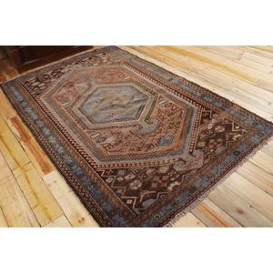 Tapis turc vintage 4,9x7,7 pi (150x234 cm), tapis Ikat marron bleu - Product Image 4