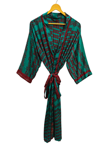 Bata de seda de verano para mujer, bata larga de noche, Kimono Sari de seda reciclado Vintage indio con estampado Floral, - Product Image 5