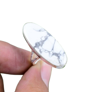 925 argent Sterling fait à la main Howlite pierres précieuses Spinner anneau bijoux en argent Sterling 925 timbre naturel solide promesse anneau bijoux - Product Image 1