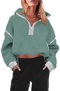 Sudadera con capucha de forro polar para mujer, manga larga, informal, con ribete en contraste, holgada, ecológica, con cierre frontal - Product Image 3