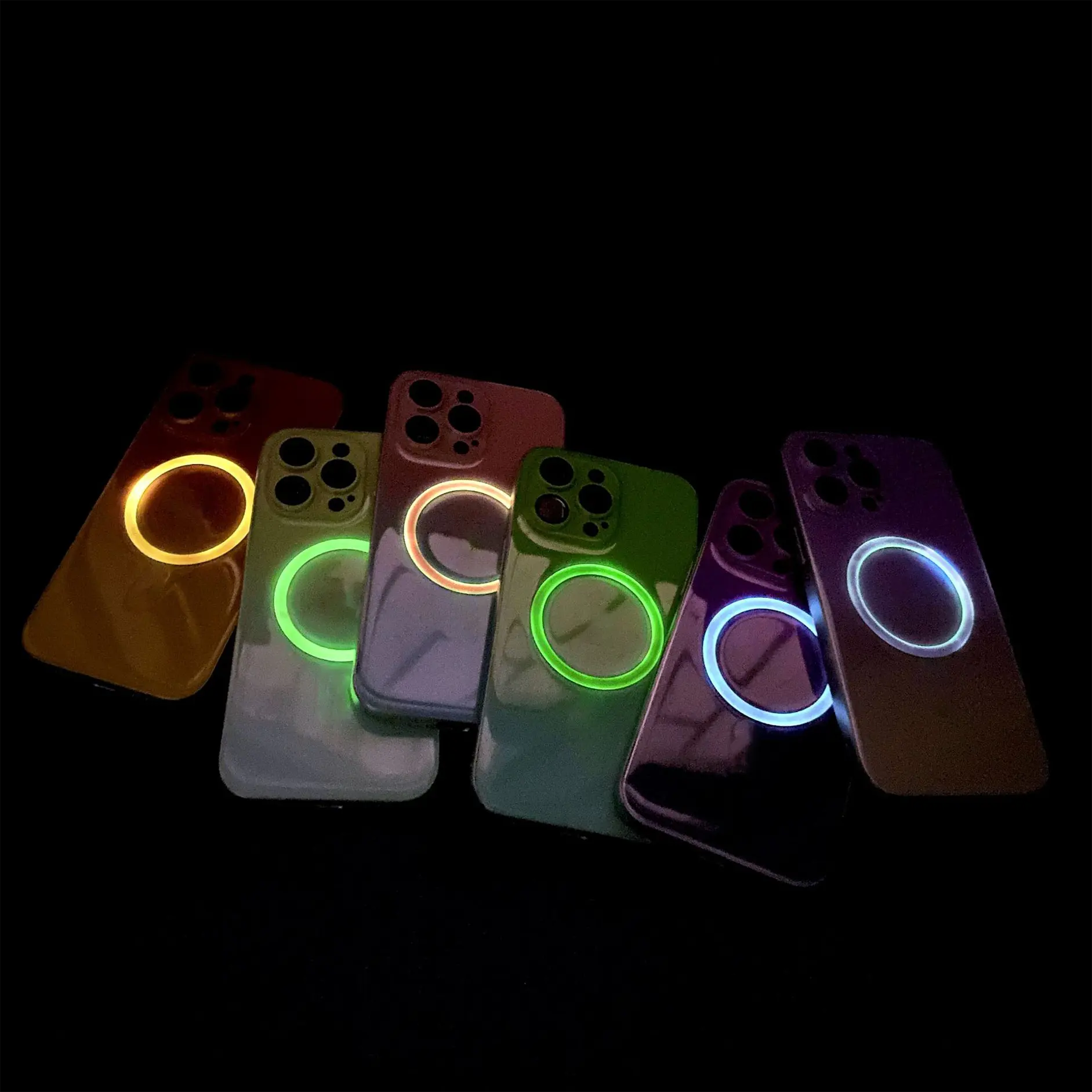 Coque de protection magnétique lumineuse multicolore sans logo anti-chocs pour iPhone 14 15 Pro Max