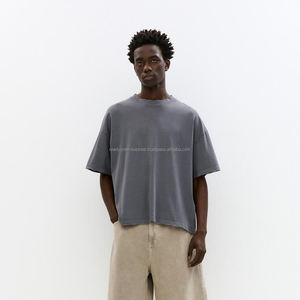 100% coton luxe uni coton doux pour hommes haute qualité poids lourd 400gsm goutte épaule T-Shirts personnalisé surdimensionné t-shirt - Product Image 4