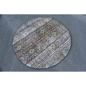 Classic <b>Brown</b> Beige 4.1 X 4.1ft Vintage Turkish Rug Faux Rabbit Fur Patchwork Design Latex Rectangle Hallway for Bedside Use New - Product Image 2