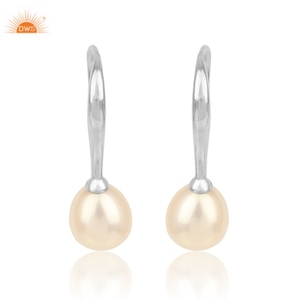 Best Selling White Rhodhium Plated 925 Sterling Silver Freshwater Pearl Dangle <b>Earring</b> Custom Jewelry Manufacturer - Product Image 1