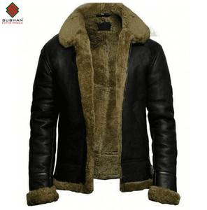 Chaqueta Bomber de Piel de Oveja Negra Hecha a Mano, Abrigo de Invierno Informal de Piel de Oveja para Hombre con Cremallera, Cuello Mao, Diseño Sólido - Product Image 5